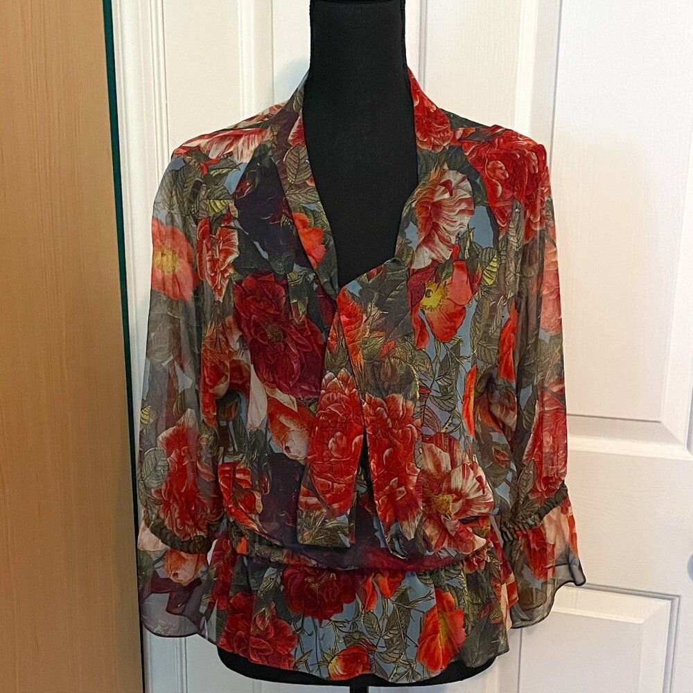 Haute Hippie Floral Sheer Blouse in Red and Green